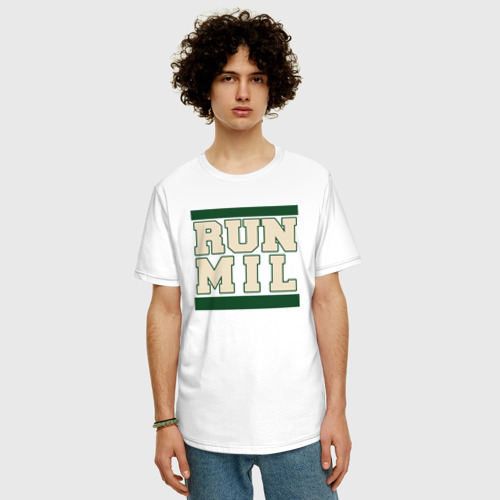 Мужская футболка хлопок Oversize с принтом Run Milwaukee Bucks, фото на моделе #1