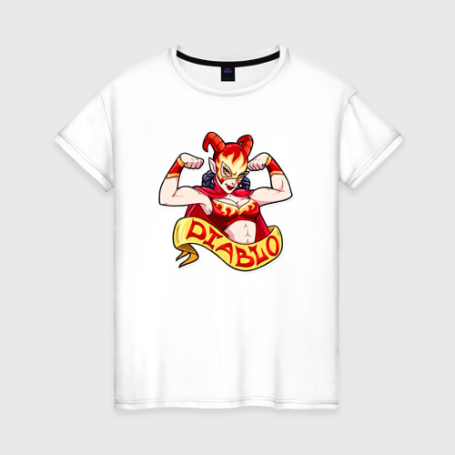 Женская футболка из хлопка с принтом Дьяволица боец лучадор Луча Либре, вид спереди №1