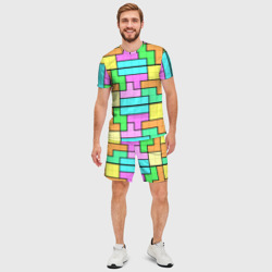 Мужской костюм с шортами 3D Стена из блоков тетриса - фото 2