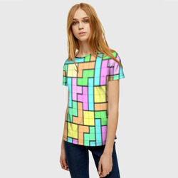 Женская футболка 3D Светлая стена из блоков Тетриса - фото 2