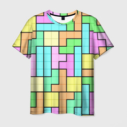 Мужская футболка 3D Светлая стена из блоков Тетриса
