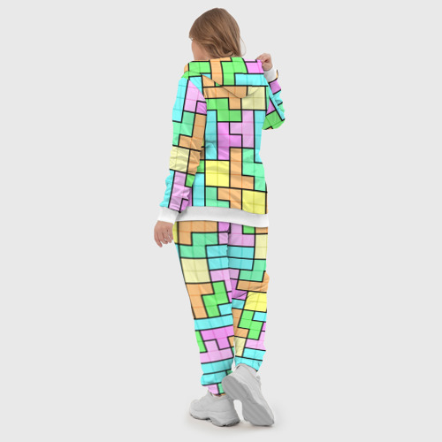 Женский костюм 3D с принтом Светлая стена из блоков Тетриса, вид сзади #2