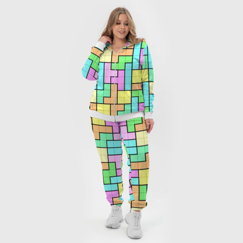 Женский костюм 3D с принтом Светлая стена из блоков Тетриса, вид сбоку #3