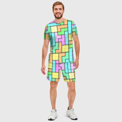 Мужской костюм с шортами 3D Светлая стена из блоков Тетриса - фото 2
