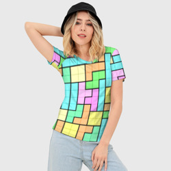 Женская футболка 3D Slim Светлая стена из блоков Тетриса - фото 2