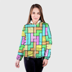Женская куртка 3D Светлая стена из блоков Тетриса - фото 2
