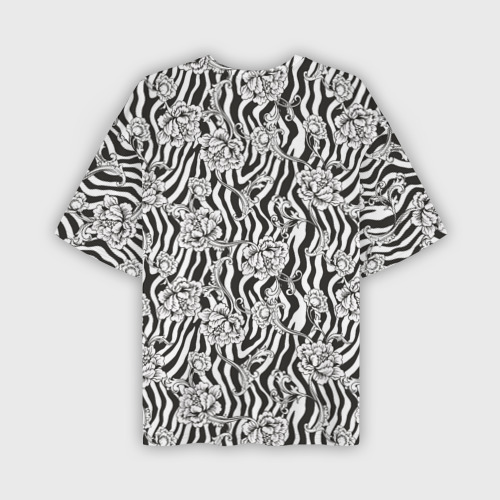 Мужская футболка oversize 3D Декоративные цветы на фоне зебры, цвет 3D печать - фото 2