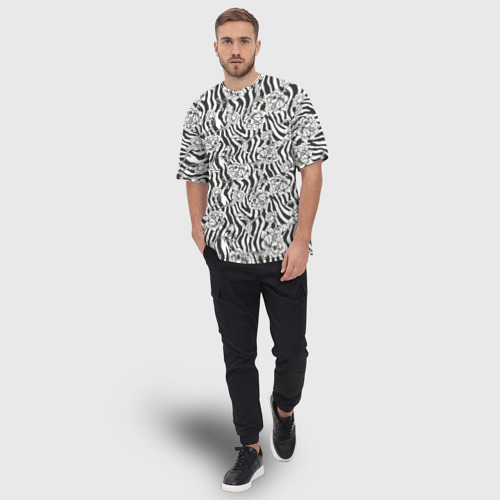 Мужская футболка oversize 3D Декоративные цветы на фоне зебры, цвет 3D печать - фото 5
