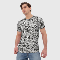 Мужская футболка 3D Декоративные цветы на фоне зебры - фото 2
