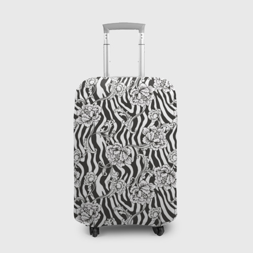 Чехол для чемодана 3D Декоративные цветы на фоне зебры, цвет 3D печать