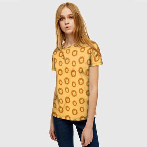 Женская футболка 3D с принтом Милый лев паттерн, фото на моделе #1