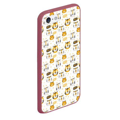Чехол для iPhone 5/5S матовый Милые тигры паттерн, цвет малиновый - фото 3