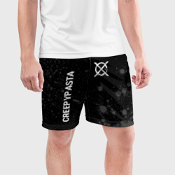 Мужские шорты спортивные CreepyPasta glitch на темном фоне: надпись, символ - фото 2