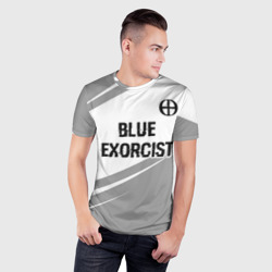 Мужская футболка 3D Slim Blue Exorcist glitch на светлом фоне: символ сверху - фото 2