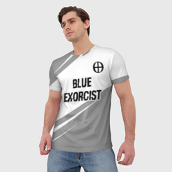 Мужская футболка 3D Blue Exorcist glitch на светлом фоне: символ сверху - фото 2