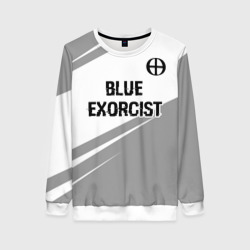 Женский свитшот 3D Blue Exorcist glitch на светлом фоне: символ сверху