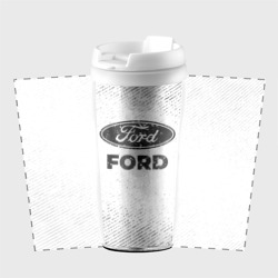 Термокружка с принтом Ford с потертостями на светлом фоне для любого человека, вид спереди №2. Цвет основы: белый