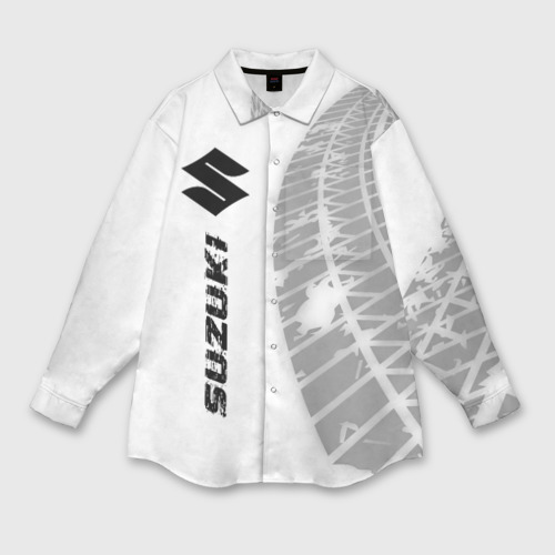 Мужская рубашка oversize 3D Suzuki Speed на светлом фоне со следами шин: по-вертикали, цвет белый
