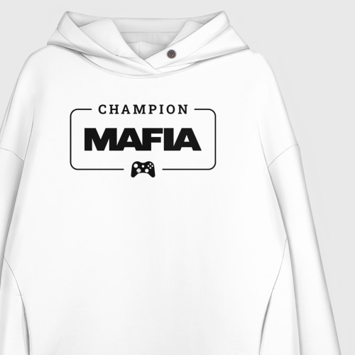 Женское худи Oversize хлопок Mafia gaming champion: рамка с лого и джойстиком, цвет белый - фото 3