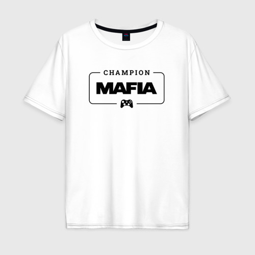 Мужская футболка хлопок Oversize Mafia gaming champion: рамка с лого и джойстиком, цвет белый