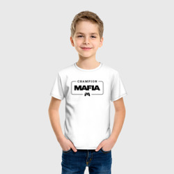 Футболка с принтом Mafia gaming champion: рамка с лого и джойстиком для ребенка, вид на модели спереди №2. Цвет основы: белый