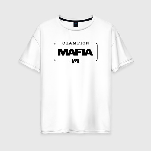 Женская футболка хлопок Oversize Mafia gaming champion: рамка с лого и джойстиком, цвет белый