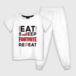 Детская пижама хлопок Надпись: eat sleep Fortnite repeat