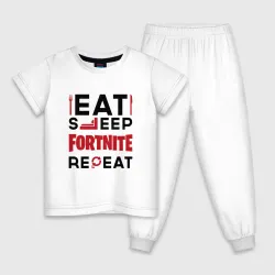 Детская пижама хлопок Надпись: eat sleep Fortnite repeat