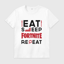 Мужская футболка хлопок Надпись: eat sleep Fortnite repeat
