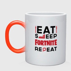 Кружка хамелеон Надпись: eat sleep Fortnite repeat