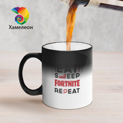 Кружка хамелеон Надпись: eat sleep Fortnite repeat