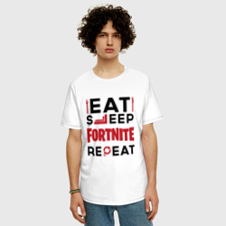 Мужская футболка хлопок Oversize Надпись: eat sleep Fortnite repeat - фото 2