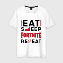 Мужская футболка хлопок Надпись: eat sleep Fortnite repeat