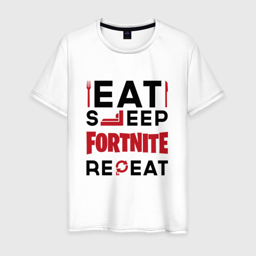 Мужская футболка хлопок Надпись: eat sleep Fortnite repeat, цвет белый