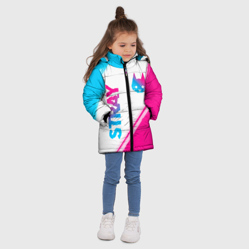 Зимняя куртка для девочек 3D Stray neon gradient style: надпись, символ, цвет черный - фото 5