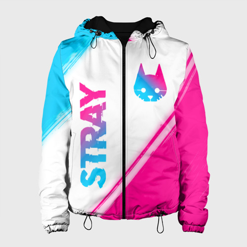 Женская куртка 3D с принтом Stray neon gradient style: надпись, символ, вид спереди #2