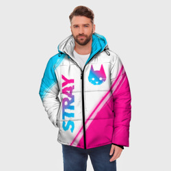 Мужская зимняя куртка 3D Stray neon gradient style: надпись, символ - фото 2