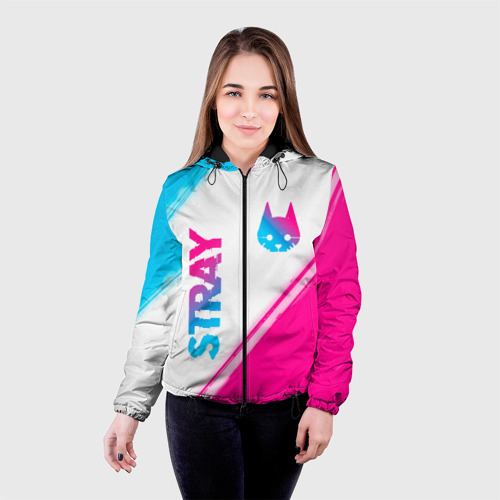 Женская куртка 3D с принтом Stray neon gradient style: надпись, символ, фото на моделе #1