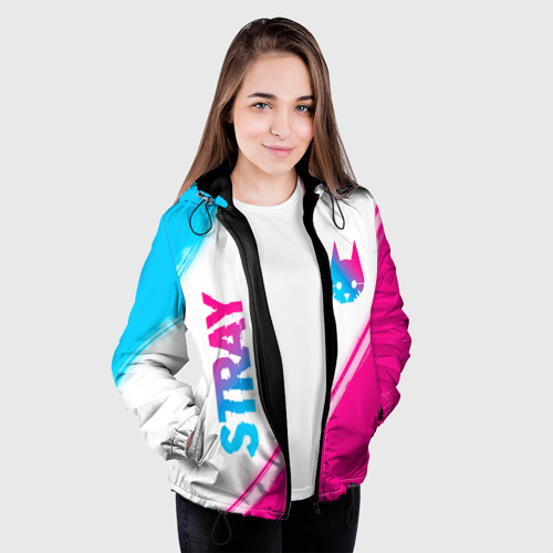 Женская куртка 3D с принтом Stray neon gradient style: надпись, символ, вид сбоку #3