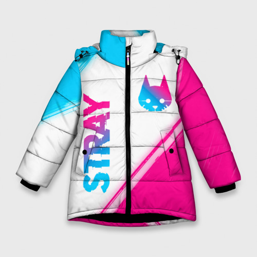 Зимняя куртка для девочек 3D Stray neon gradient style: надпись, символ, цвет черный