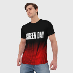 Футболка с принтом Green Day red plasma для мужчины, вид на модели спереди №2. Цвет основы: белый