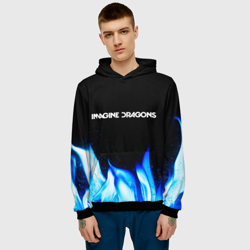 Мужская толстовка 3D Imagine Dragons blue fire, цвет черный - фото 3