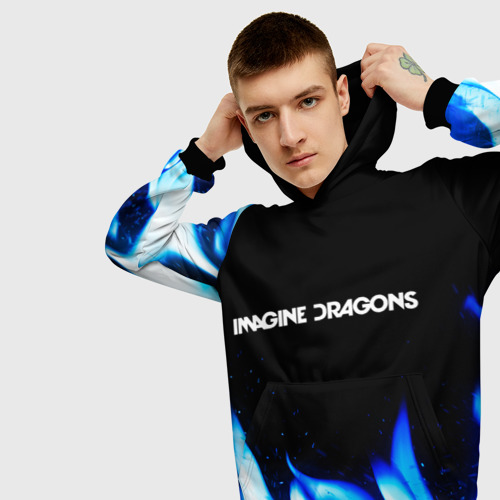 Мужская толстовка 3D Imagine Dragons blue fire, цвет черный - фото 5