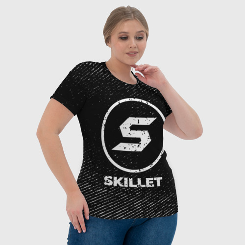 Женская футболка 3D Skillet с потертостями на темном фоне, цвет 3D печать - фото 6