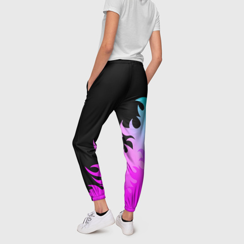 Женские брюки 3D с принтом Green Day неоновый огонь, вид сзади #2