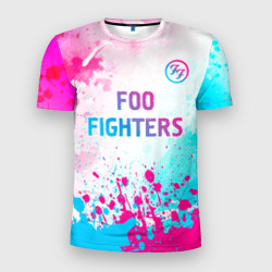 Мужская футболка 3D Slim Foo Fighters neon gradient style: символ сверху
