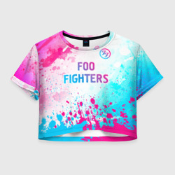 Женская футболка Crop-top 3D Foo Fighters neon gradient style: символ сверху