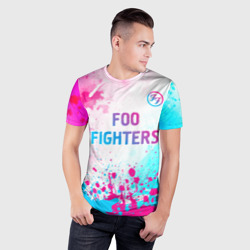 Мужская футболка 3D Slim Foo Fighters neon gradient style: символ сверху - фото 2