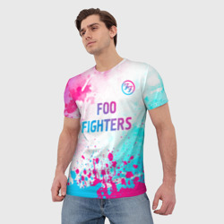 Мужская футболка 3D Foo Fighters neon gradient style: символ сверху - фото 2