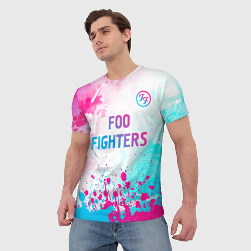 Мужская футболка 3D Foo Fighters neon gradient style: символ сверху, цвет 3D печать - фото 3